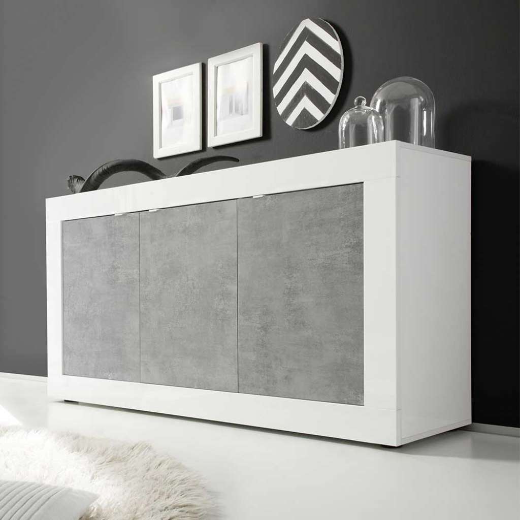 Moderne Esszimmer Kommode in Weiß und Beton Grau drei Türen