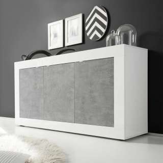 Moderne Esszimmer Kommode in Weiß und Beton Grau drei Türen
