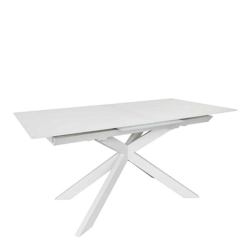 Weißer Esszimmer Tisch aus Glas und Stahl ausziehbar