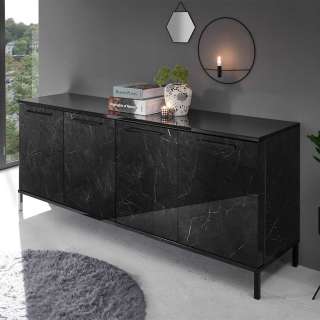 Schwarzes Hochglanz Sideboard mit Metallgriffen Vierfußgestell aus Metall