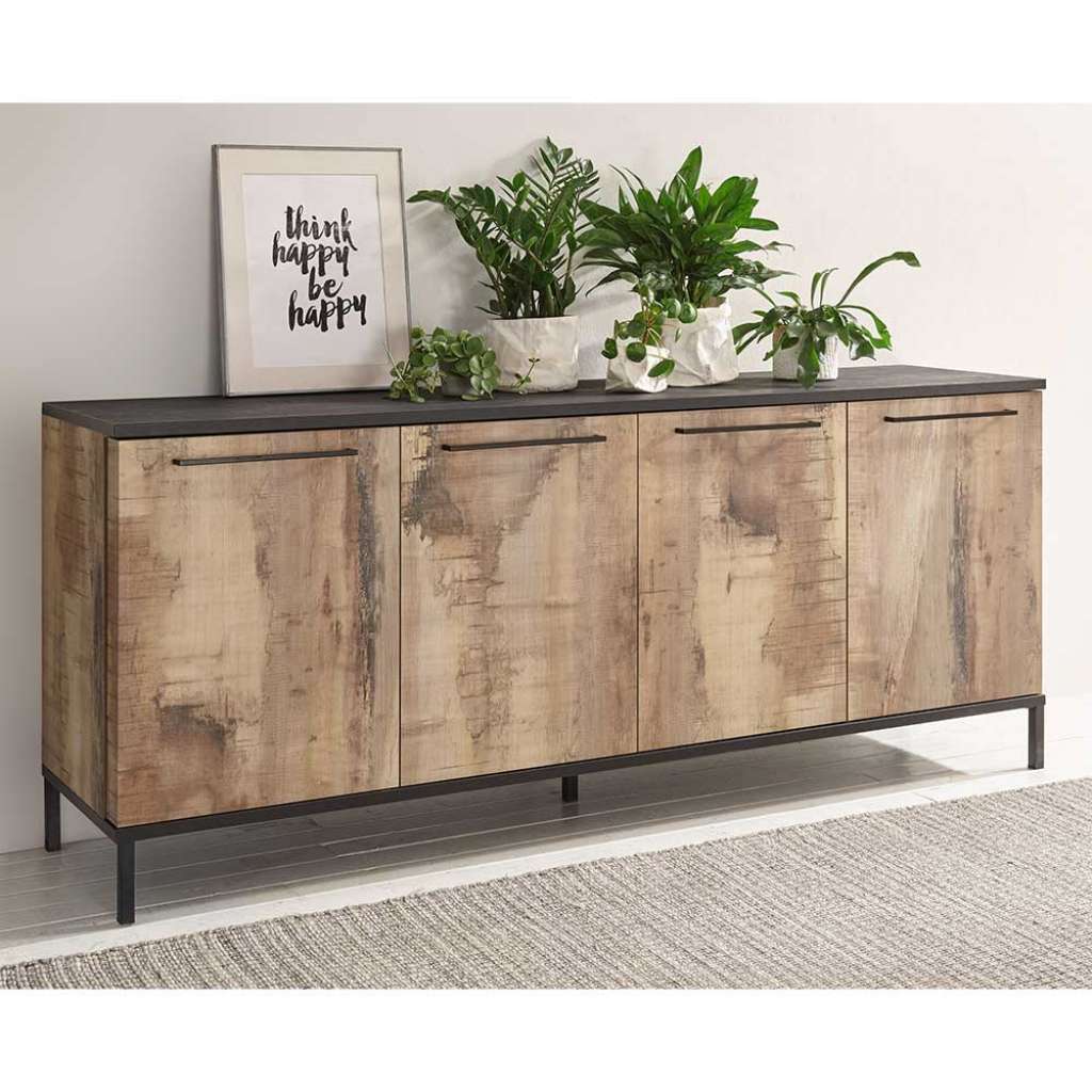 Modernes Esszimmersideboard in Holz verwittert Vierfußgestell aus Metall