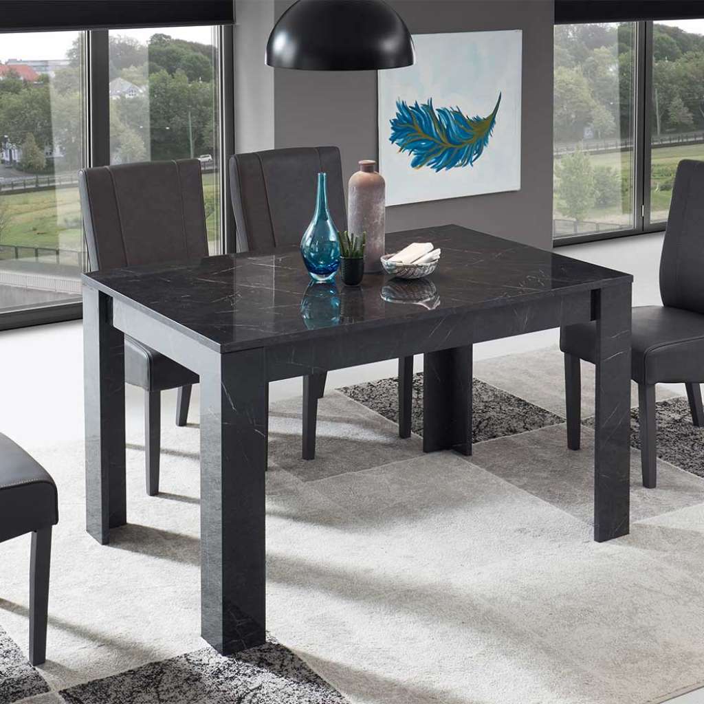 Ausziehtisch Marmor Optik in Schwarz Hochglanz