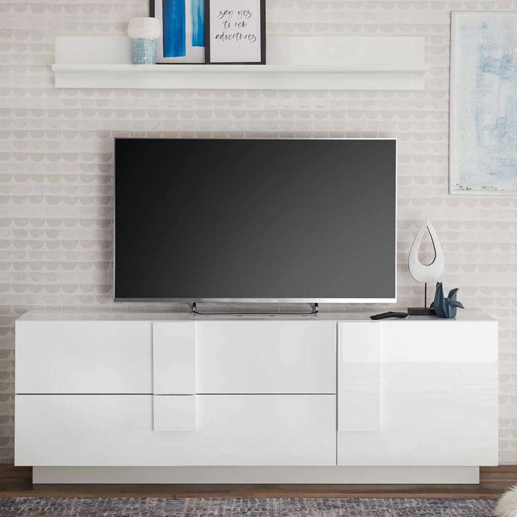 Unterschrank Fernseher in Weiss Hochglanz zwei Schubladen
