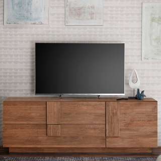 Flachstrecke Wohnzimmer Holzstruktur Optik zwei Schubladen und Tür