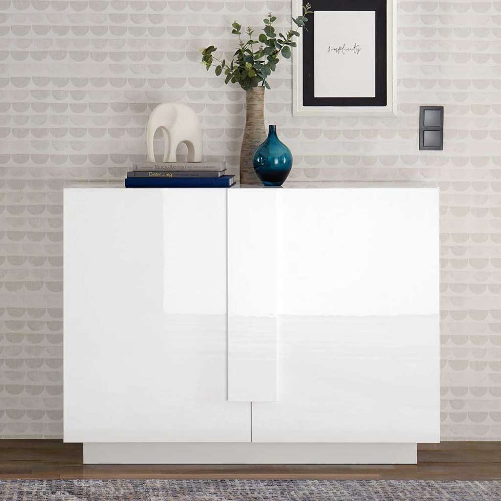 Esszimmersideboard Weiss iin Hochglanz zwei Drehtüren