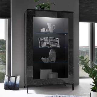 Wohnzimmer Vitrinenschrank in Schwarz Hochglanz Glasböden