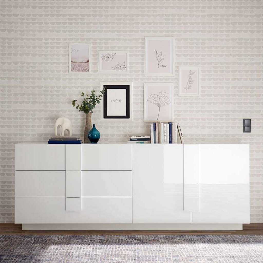 Hochglanz Esszimmersideboard in Weiss 241 cm breit 90 cm hoch