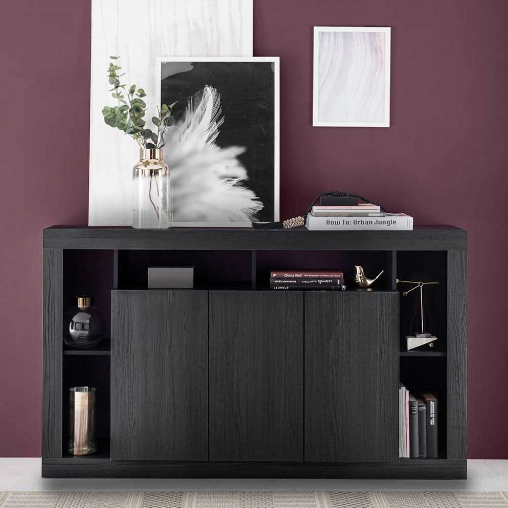 Schwarze Wohnzimmer Kommode in modernem Design Drehtüren