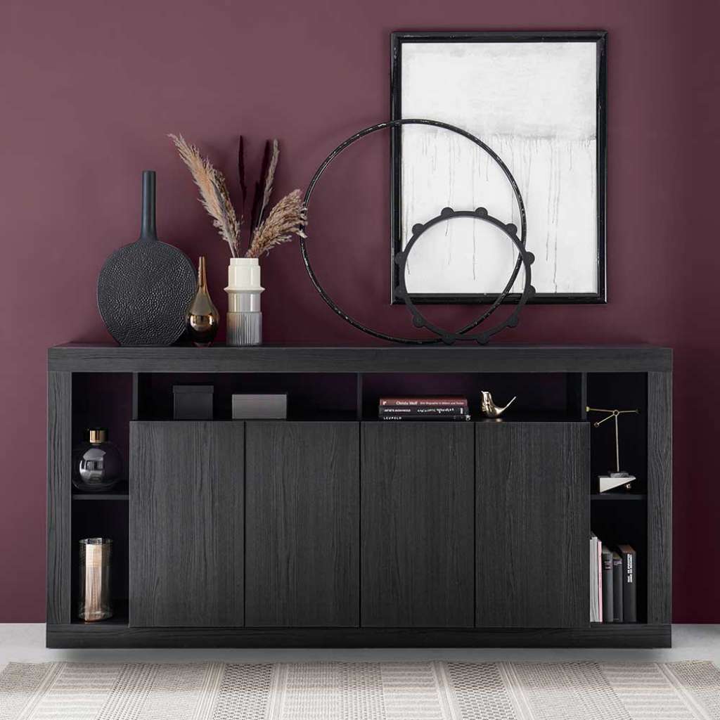 Holzstruktur Optik Sideboard in Schwarz 210 cm breit