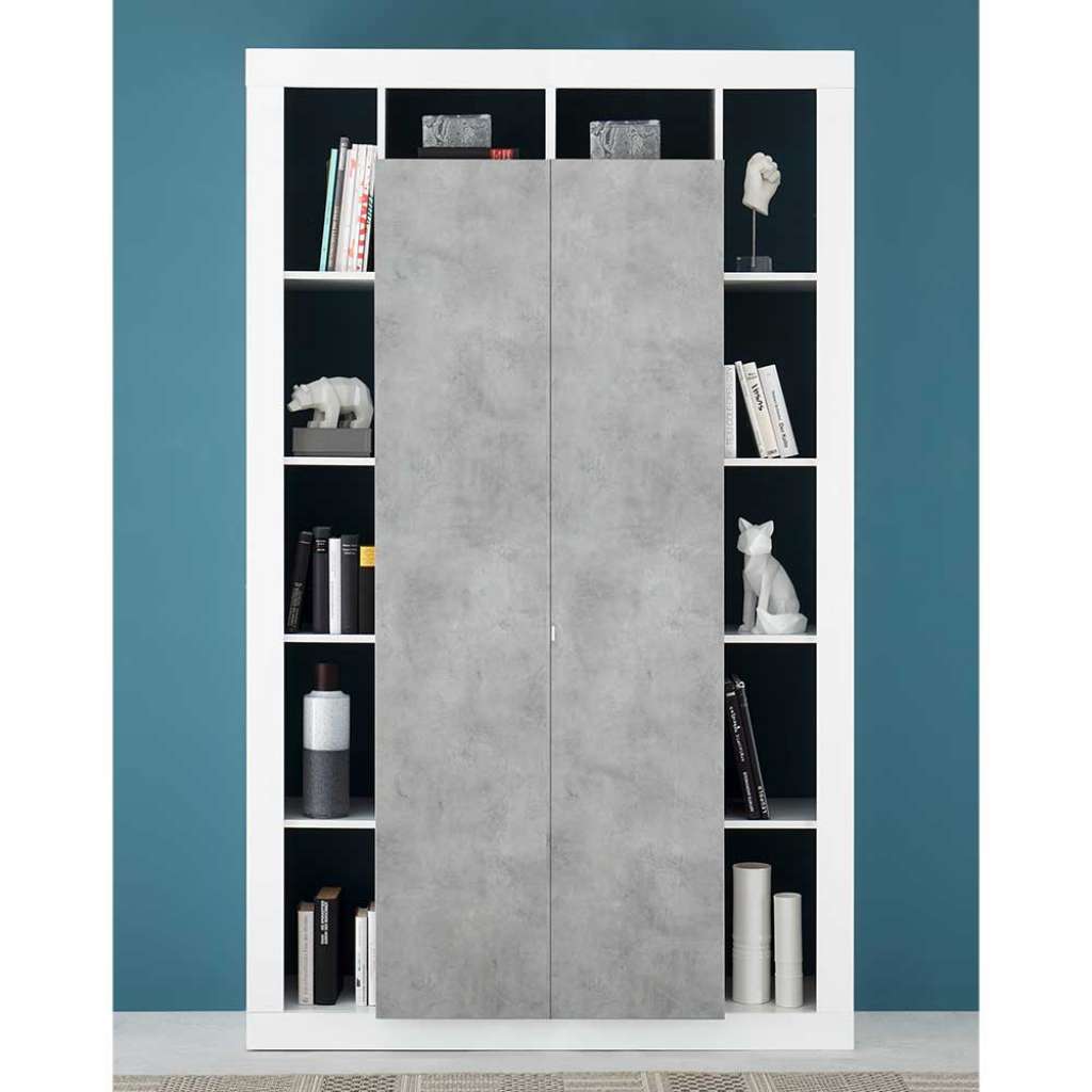 Wohnzimmerschrank in modernem Design Hochglanz weiss und Betongrau