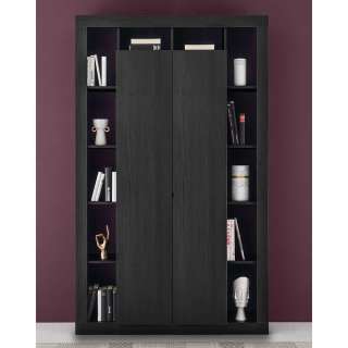 Hoher Bücherschrank in schwarzer Holzoptik zwei Drehtüren