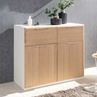 Flur Kommode in Asteiche Bianco & Weiss 100 cm breit 86 cm hoch