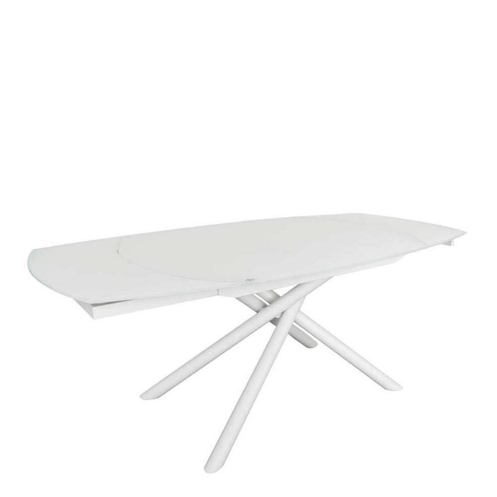 Glas und Metall Ausziehtisch in Weiß zwei Einlegeplatten