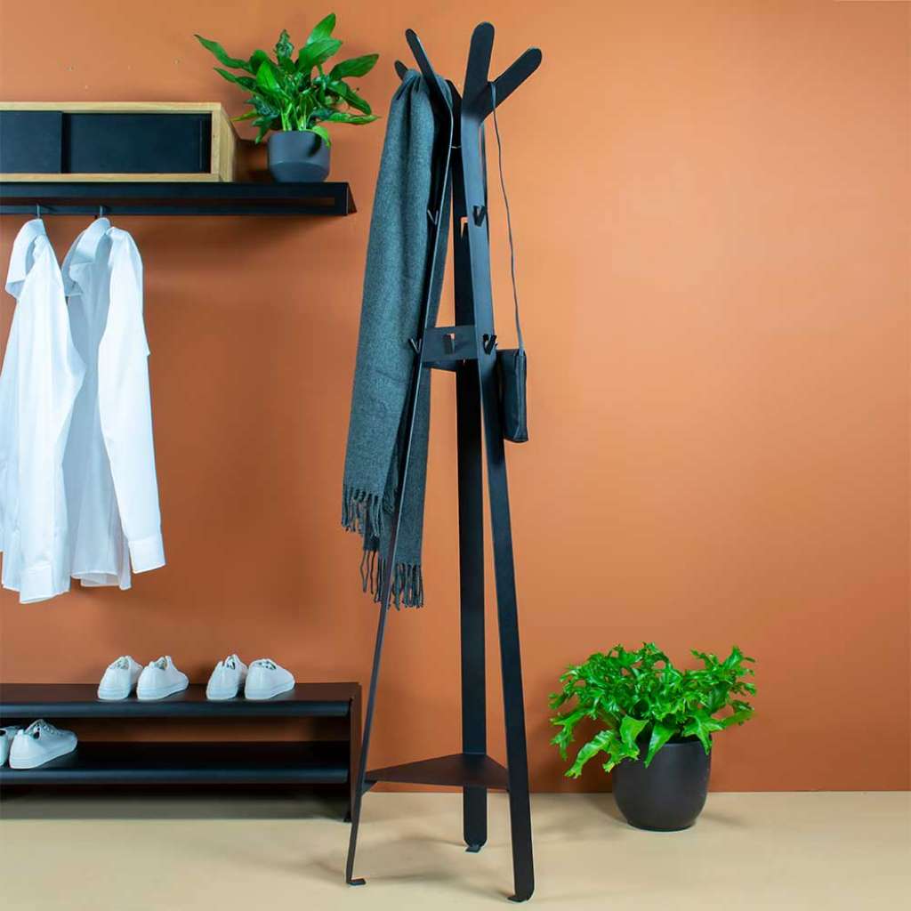 Metall Garderobenständer in Schwarz acht Kleiderhaken