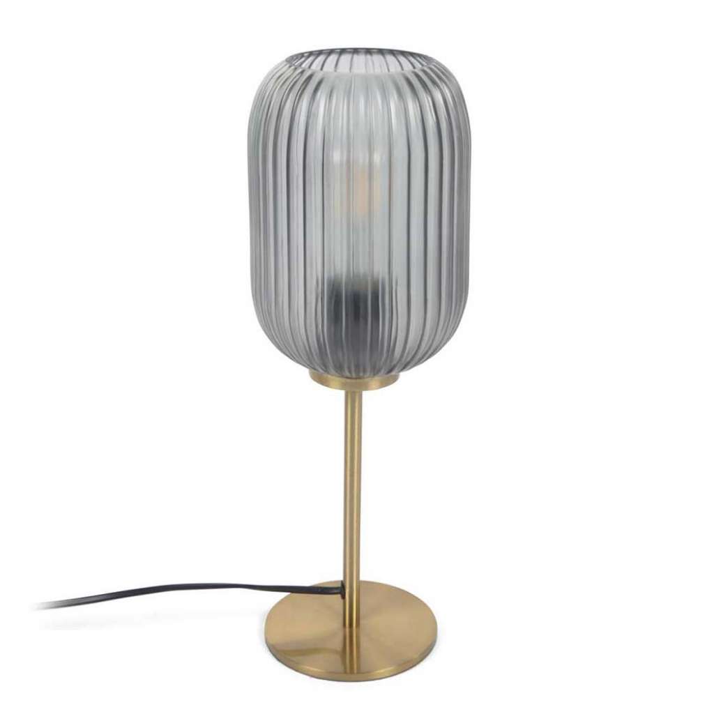 Elegante Tischleuchte in Rauchgrau Messingfarben