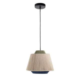 Jute Geflecht Pendelleuchte im Skandi Design Beige und Blau