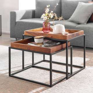 Tablett Tisch Set aus Sheesham Massivholz Bügelgestell (zweiteilig)