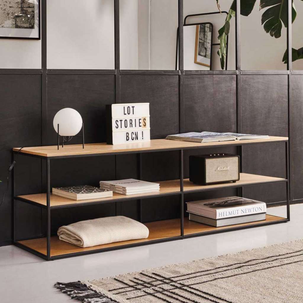 Wohnzimmer TV Regal in Eichefarben & Schwarz 160 cm breit