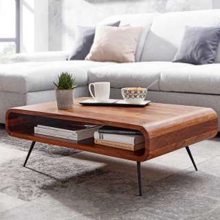 Sofa Tisch Massivholz im Retrostil Vierfußgestell aus Metall