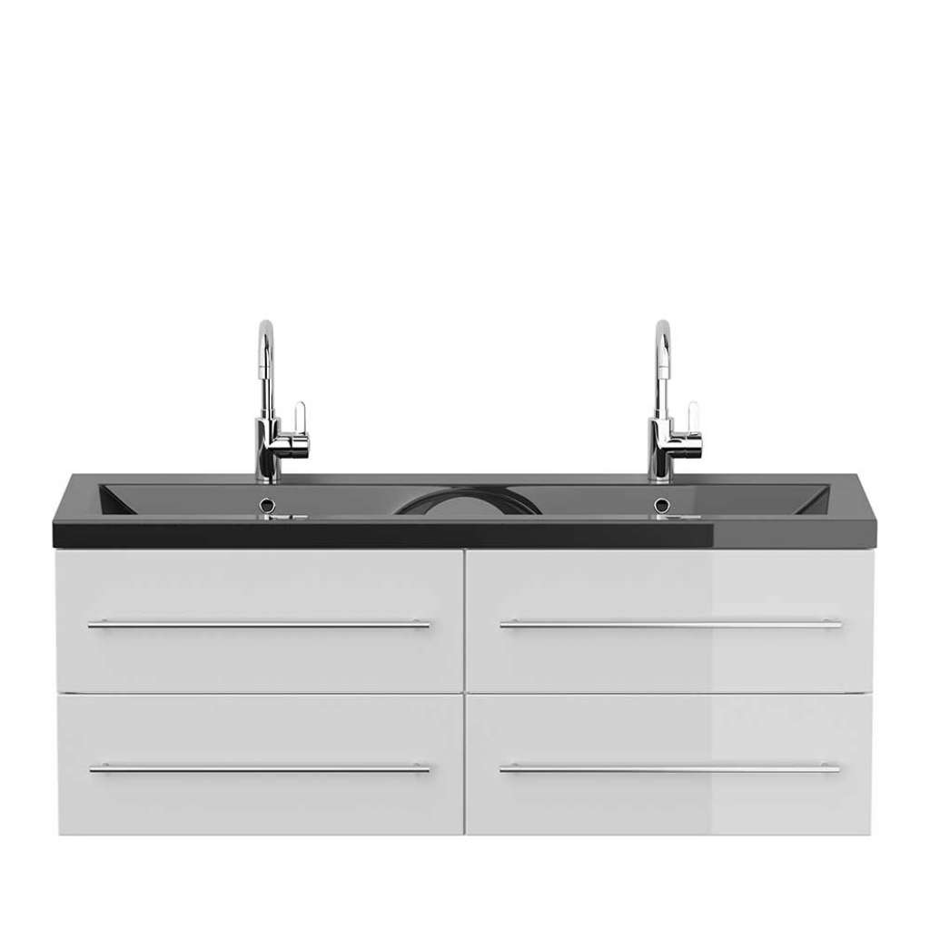 Hochglanz Waschtischschrank in Weiß schwarzen Einlassbecken