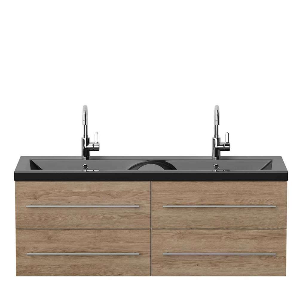 Doppel Waschtischschrank in Eiche hell Holzoptik vier Schubladen