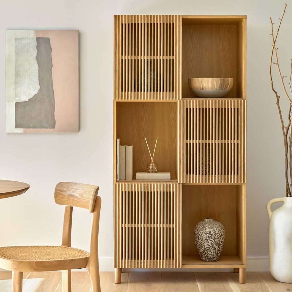 Skandi Highboard in Eichefarben 170 cm hoch - 85 cm breit