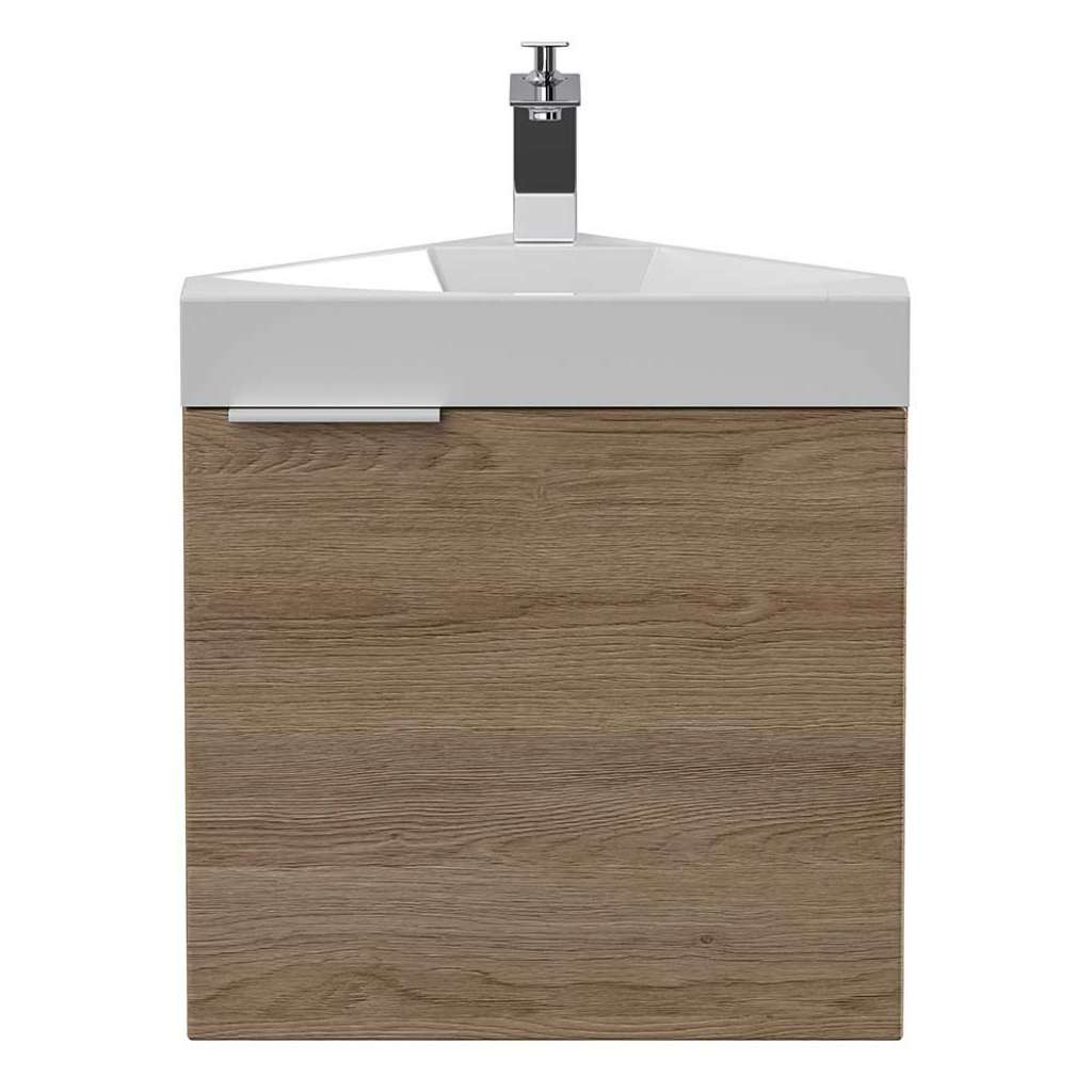 Kleiner Eck-Waschtisch in Eiche hell einem Waschbecken