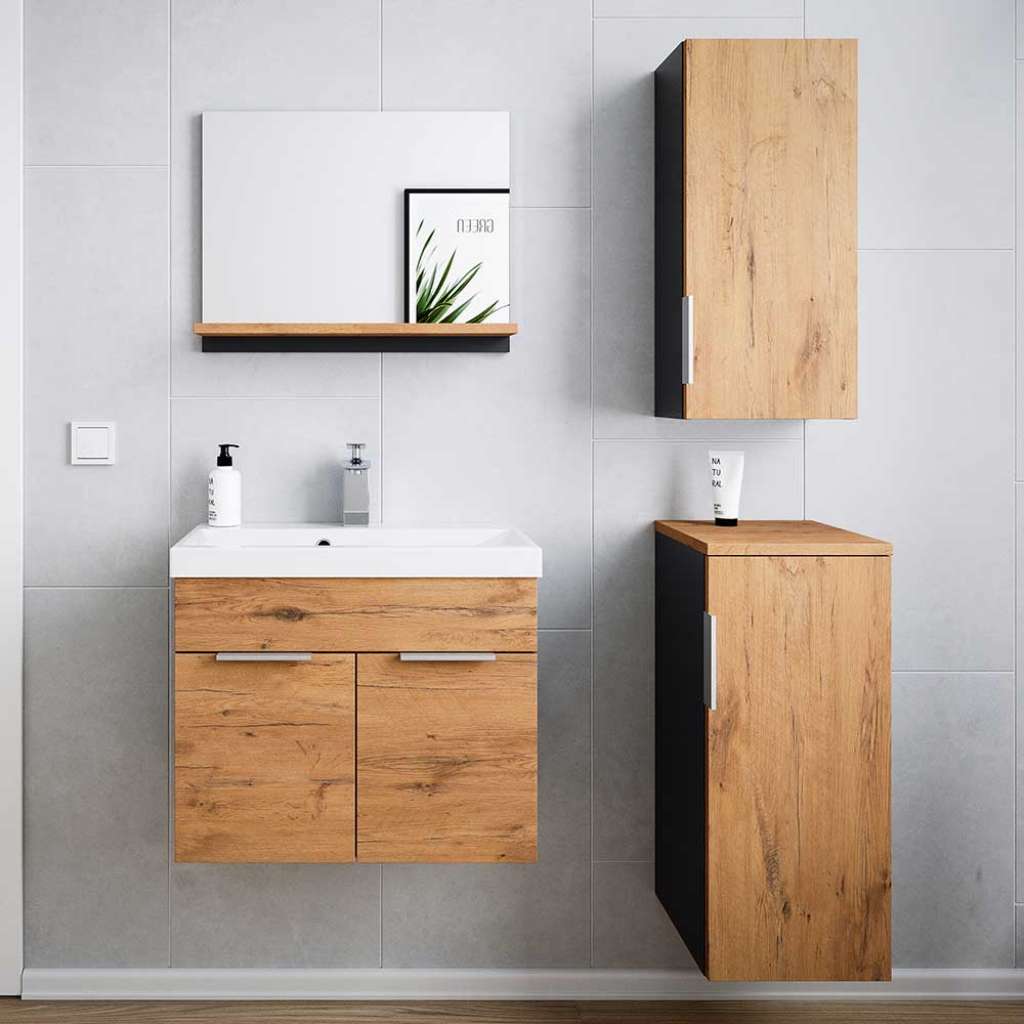 Gäste WC Möbel Set in Eichefarben Dunkelgrau (vierteilig)