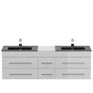 Waschkommode mit Becken in Weiß Hochglanz und Schwarz sechs Schubladen