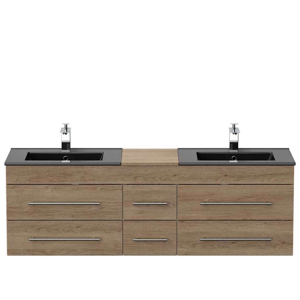 2 Personen Waschtisch in Eiche hell und Schwarz Einlasswaschbecken