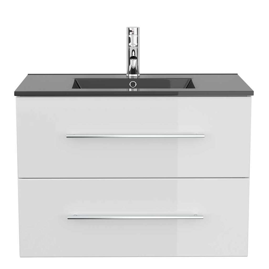 Hochglanz Waschtisch in Weiß und Schwarz einem Einlasswaschbecken