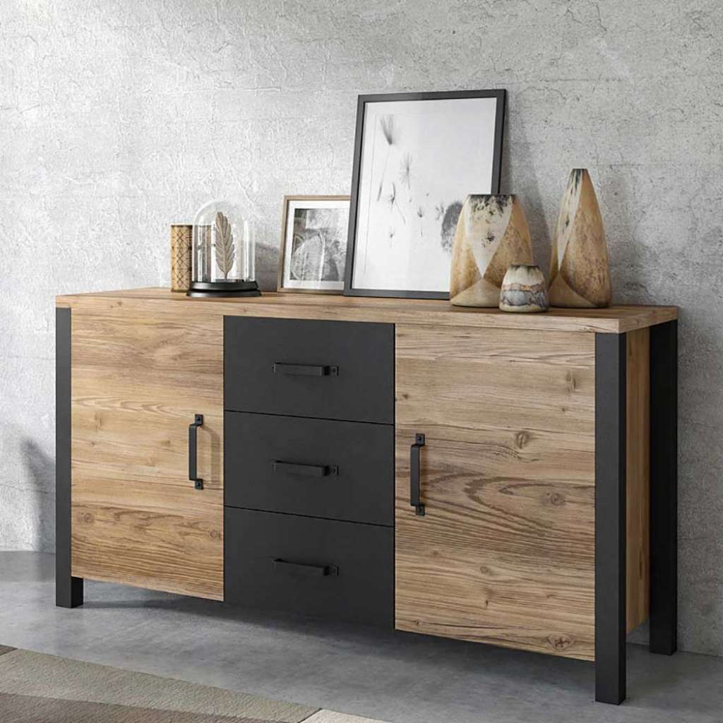 Industriestil Sideboard mit drei Schubladen 147 cm breit