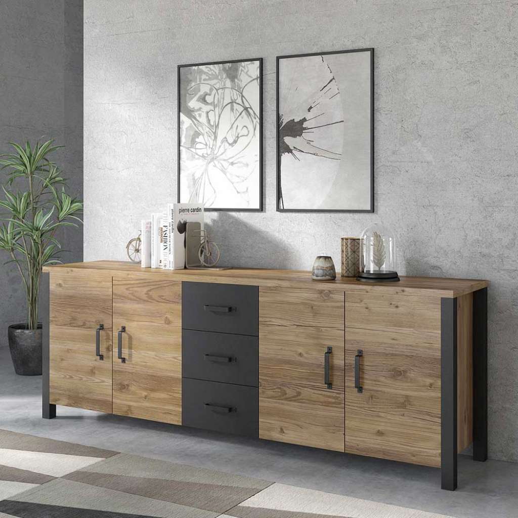 Sidebord im Industrie und Loft Stil Drehtüren und Schubladen