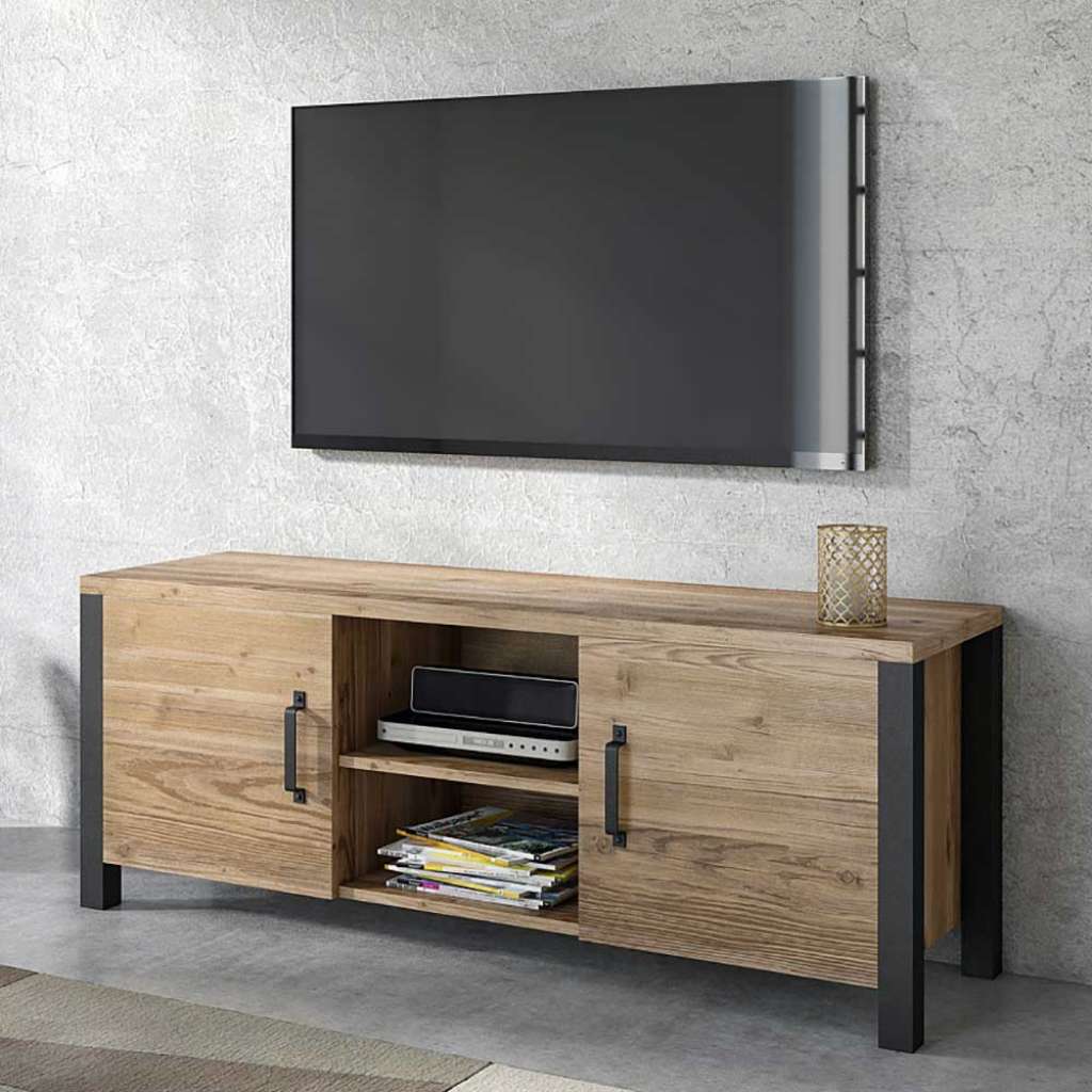 Industrial Lowboard offenes Gerätefach und Türen 57 cm hoch