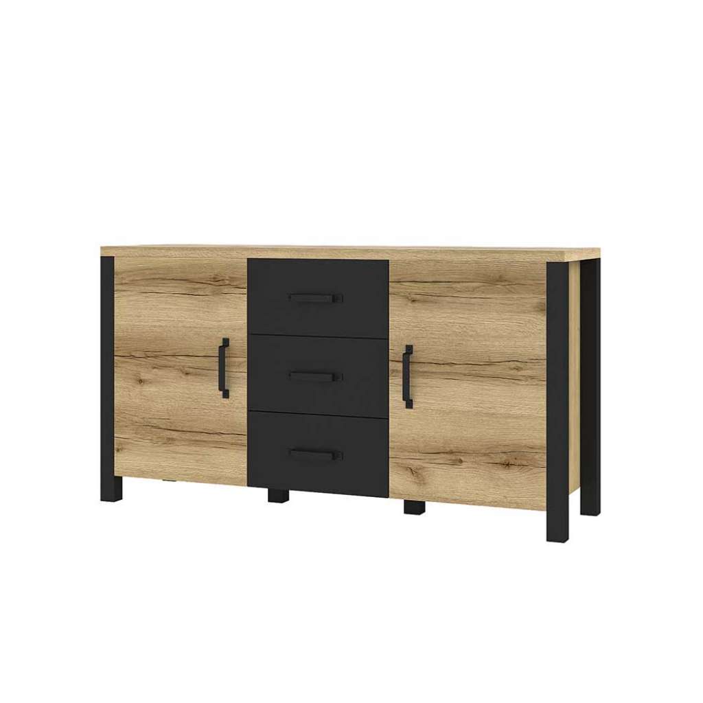 Factory Kommode in Eichefarben und Schwarz 147 cm breit