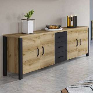 XXL Sideboard in Eichefarben und Schwarz 3 Schubladen und 4 Türen