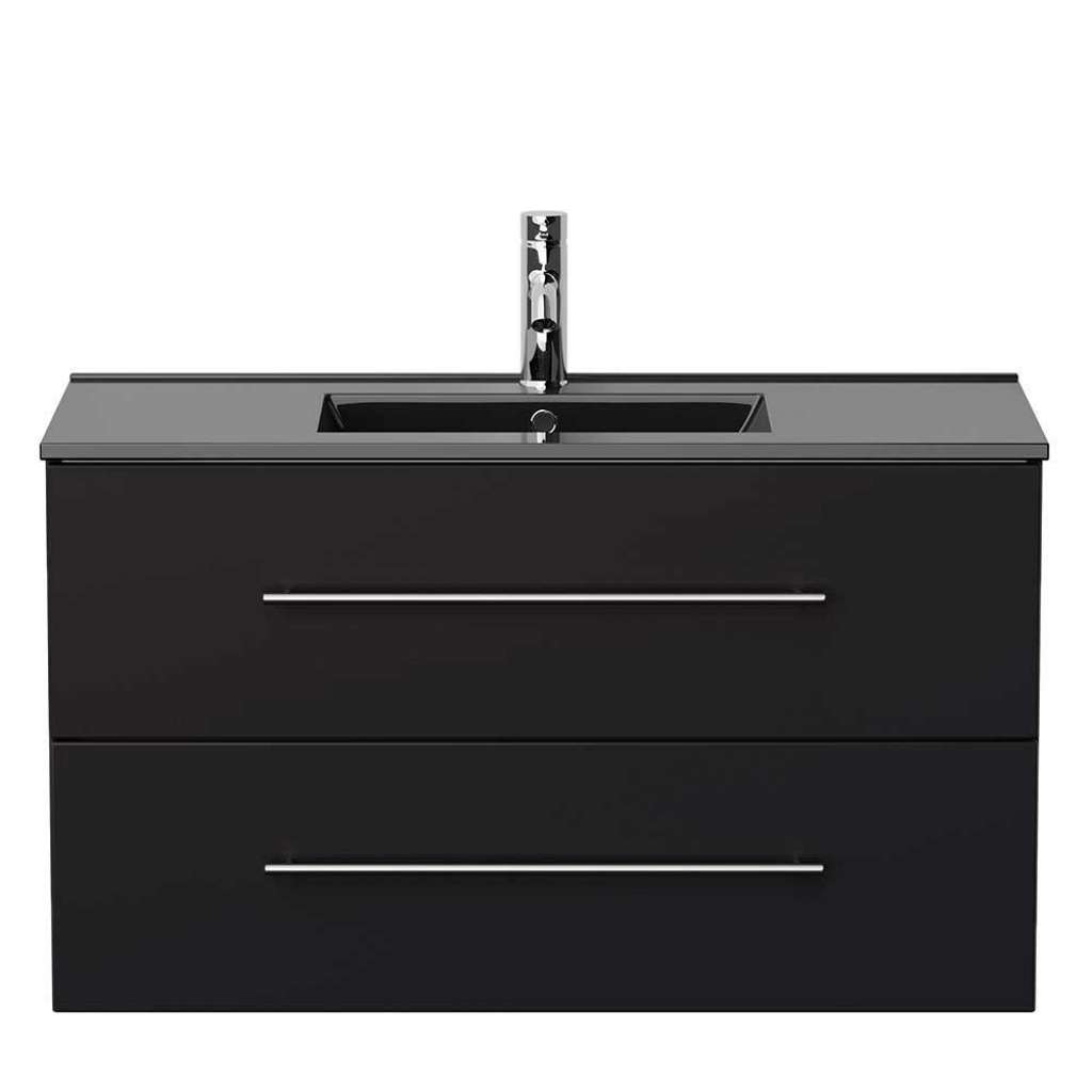 Waschschrank mit Becken in Schwarz zwei Soft Close Schubladen