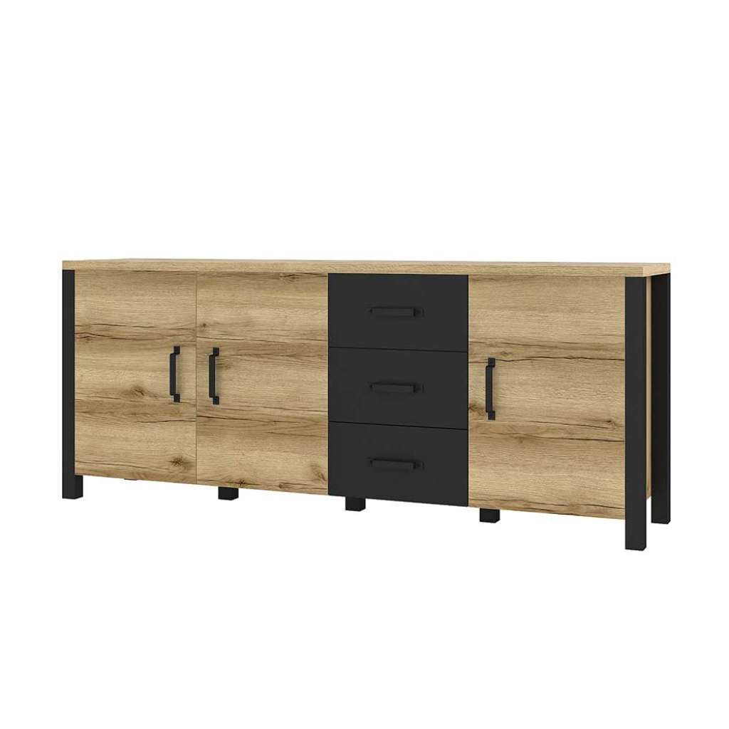 XL Esszimmersideboard im Industry und Loft Stil Eichefarben und Schwarz