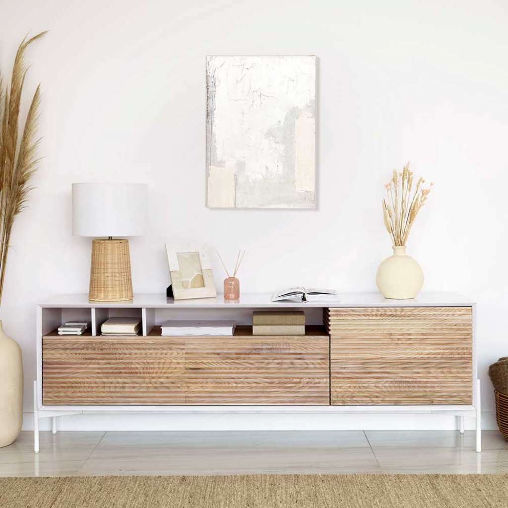 Modernes Sideboard im Skandi Design Klappe und Tür