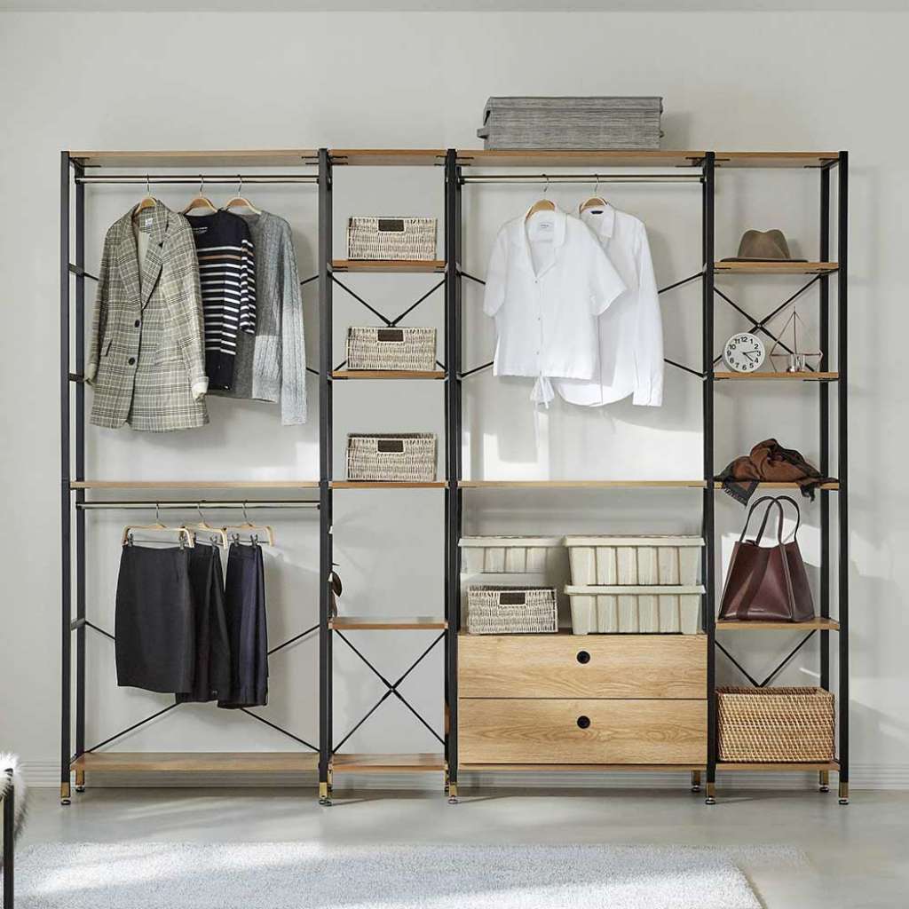 Ankleidezimmer Regal Wand mit 3 Kleiderstangen Industry und Loft Stil