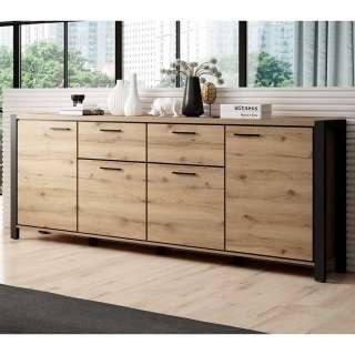 XXL Sideboard im Industriestil Wildeichefarben und Schwarz