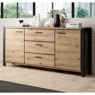 Breites Sideboard im Industry und Loft Stil Wildeichefarben