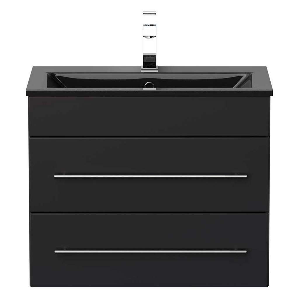 Schubladen Waschtisch in Schwarz einem Einlasswaschbecken