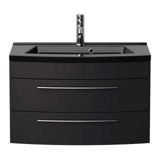 Waschtischkonsole schwarz mit zwei Schubladen einem Einlasswaschbecken