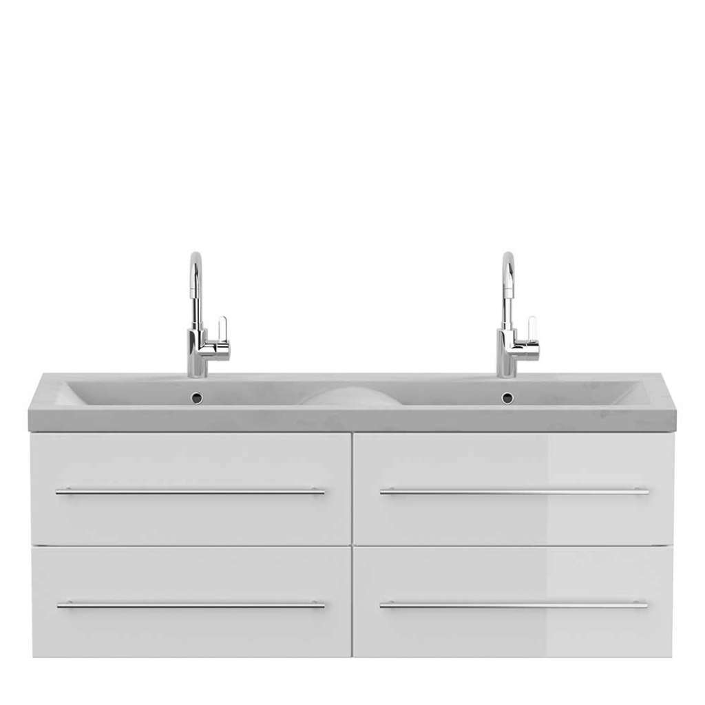 2 Personen Waschtisch mit vier Schubladen Weiß Hochglanz