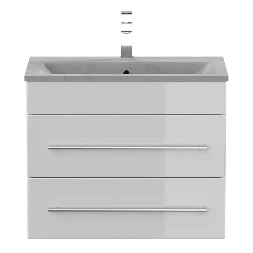 Hochglanz Waschkommode in Weiß Mineralgussbecken in Betongrau