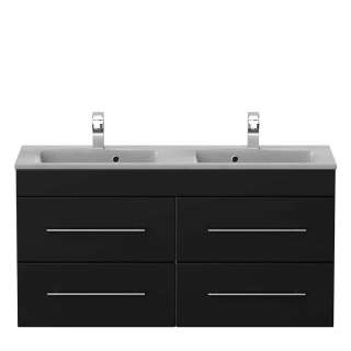 Doppel Waschbeckenschrank in Schwarz Mineralgussbecken in Betongrau
