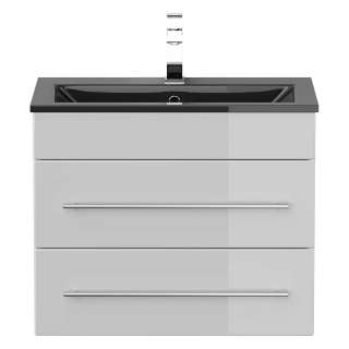 Schubladen Waschschrank in Weiß Hochglanz Becken in Schwarz