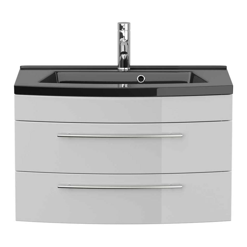 Waschtischunterschrank Hochglanz mit zwei Schubladen schwarzem Einlasswaschbecken