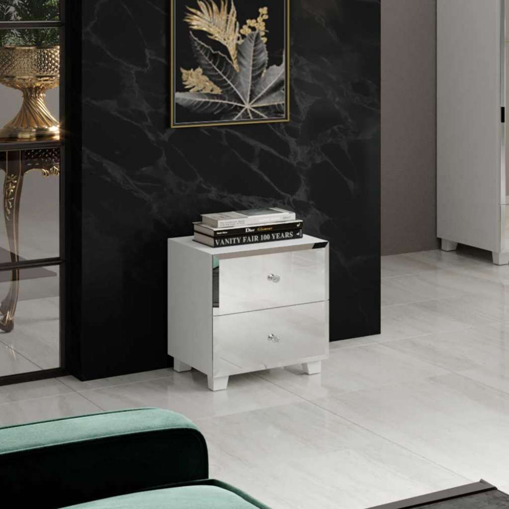 Nachttisch Schrank mit zwei Schubladen Spiegelfront